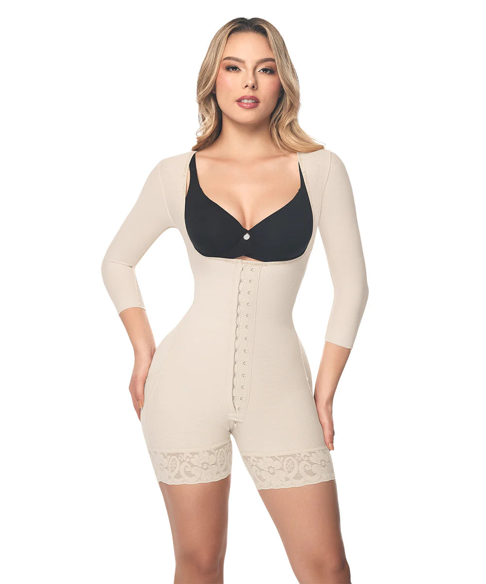 Faja Reloj de Arena, Media Pierna, Mangas, Beige (Ref O-015)