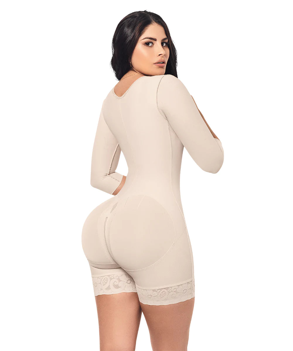 Faja Reloj de Arena, Media Pierna, Mangas, Beige (Ref O-015)