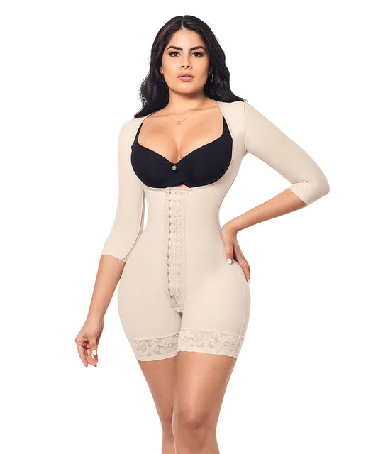 Faja Reloj de Arena, Media Pierna, Mangas, Beige (Ref O-015)
